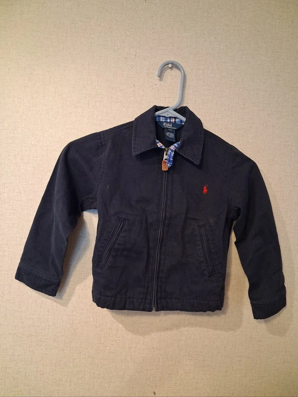 Ralph Lauren Kids Navy Cotton Zip-Up Jacket with Red Pony Embroidery Sz 4t